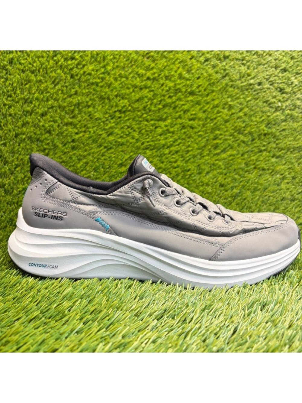 Skechers Contour Foam Cozy Fit Mens Size 9.5 Gray White Running Shoes Sneakers